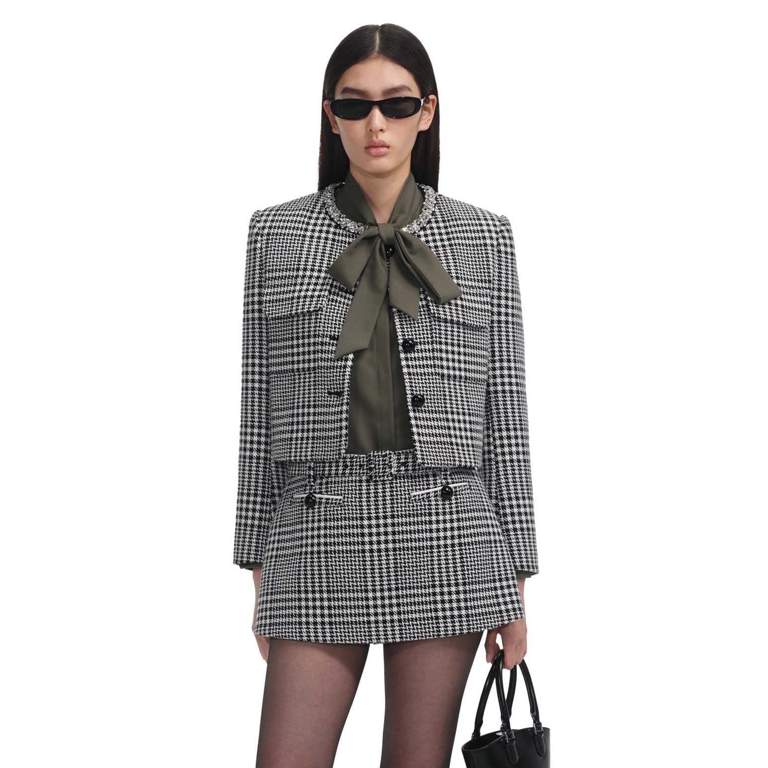 Self Portrait Houndstooth Crystal Trim Jacket